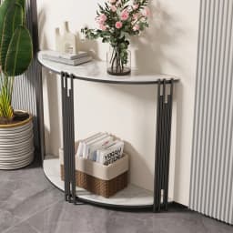 Half Moon Console Table 2Tier Storage Sintered Stone Top Semi Circle Entryway Hallway Living Room Modern Small Space Furniture
