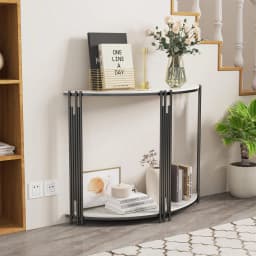 Half Moon Console Table 2Tier Storage Sintered Stone Top Semi Circle Entryway Hallway Living Room Modern Small Space Furniture