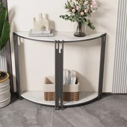 Half Moon Console Table 2Tier Storage Sintered Stone Top Semi Circle Entryway Hallway Living Room Modern Small Space Furniture