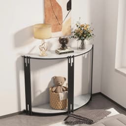 Half Moon Console Table 2Tier Storage Sintered Stone Top Semi Circle Entryway Hallway Living Room Modern Small Space Furniture