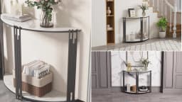 Half Moon Console Table 2Tier Storage Sintered Stone Top Semi Circle Entryway Hallway Living Room Modern Small Space Furniture