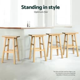 4 Piece Wooden Bar Stools Set Kitchen Counter Chairs Natural Finish Modern Dining Seating
