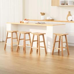 4 Piece Wooden Bar Stools Set Kitchen Counter Chairs Natural Finish Modern Dining Seating