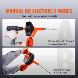 SucceBuy Drain Auger 25Ft Manual-feeding Plumbing Snake with Drill Attachment Drain Clog Remover Toilet Sewer Pipe Dredge