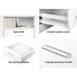 Modern White Bedside Table with 2 Drawers and Open Shelf Compact Nightstand for Bedroom Storage and Organization