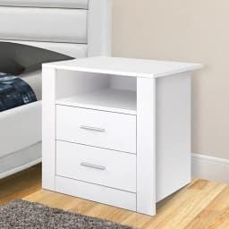 Modern White Bedside Table with 2 Drawers and Open Shelf Compact Nightstand for Bedroom Storage and Organization