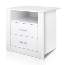 Modern White Bedside Table with 2 Drawers and Open Shelf Compact Nightstand for Bedroom Storage and Organization