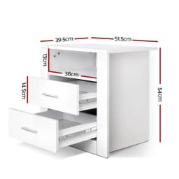 Modern White Bedside Table with 2 Drawers and Open Shelf Compact Nightstand for Bedroom Storage and Organization