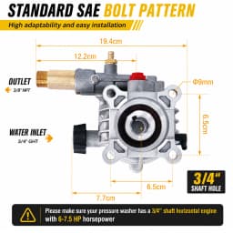 PORIYA Pressure Washer Pump Power Washer Pump 19 mm Horizontal 3400 PSI 2.5 GPM