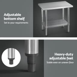 Stainless Steel Kitchen Work Bench 910x610mm Heavy Duty Prep Table 430 Grade