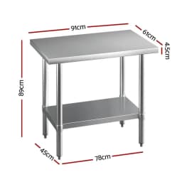 Stainless Steel Kitchen Work Bench 910x610mm Heavy Duty Prep Table 430 Grade