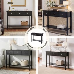 Console Table Hallway Entryway Sofa Table 100CM Black 3 Drawers Modern Storage Furniture
