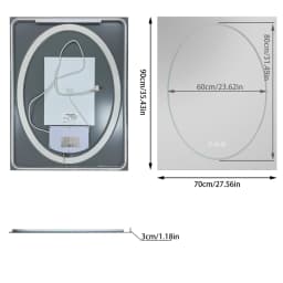 70/80/90cm Tempered Glass LED Bathroom Mirror Vanity Mirror Frontlit and Backlit Makeup Hanging Mirror Dimmable Brightness for Restrooms Bedroom