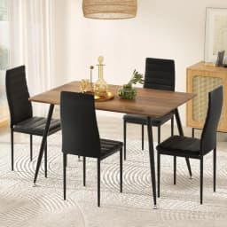 Dining Table and 4 Chairs Set Rectangle Metal Frame Kitchen Dining Room Furniture Set for Home Use