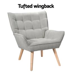 Modern Grey Linen Accent Armchair Cushion Seat Upholstered Lounge Chair for Living Room Bedroom Home Use
