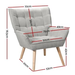 Modern Grey Linen Accent Armchair Cushion Seat Upholstered Lounge Chair for Living Room Bedroom Home Use
