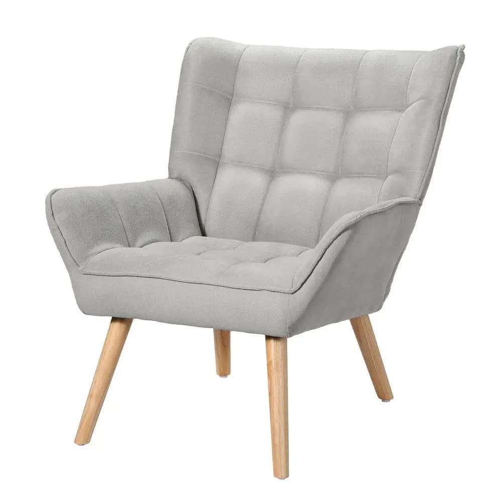 Modern Grey Linen Accent Armchair Cushion Seat Upholstered Lounge Chair for Living Room Bedroom Home Use