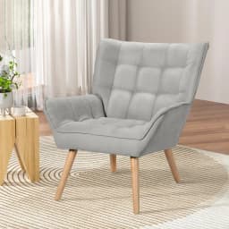 Modern Grey Linen Accent Armchair Cushion Seat Upholstered Lounge Chair for Living Room Bedroom Home Use