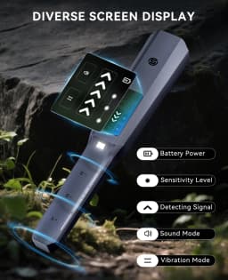 Metal Detector Pinpointer Rechargeable Handheld, IP68 Waterproof 6" Detection Depth, 360° Precision Sensing 4 Alert Modes, 12H Battery LCD Display, Outdoor Treasure Hunting Tool