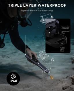 Metal Detector Pinpointer Rechargeable Handheld, IP68 Waterproof 6" Detection Depth, 360° Precision Sensing 4 Alert Modes, 12H Battery LCD Display, Outdoor Treasure Hunting Tool