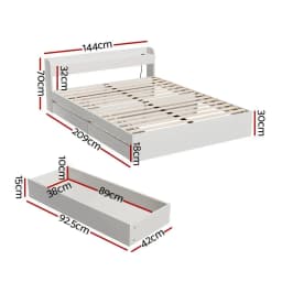 Double Size Bed Frame Mattress Base with Charging Ports and 2 Storage Drawers Wooden Platform Bed