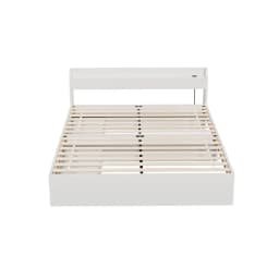 Double Size Bed Frame Mattress Base with Charging Ports and 2 Storage Drawers Wooden Platform Bed