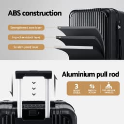 28 Inch Hard Shell Suitcase with 5 Wheels Type C Charging Port TSA Lock Black Travel Luggage