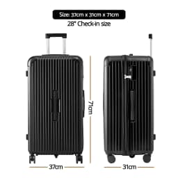 28 Inch Hard Shell Suitcase with 5 Wheels Type C Charging Port TSA Lock Black Travel Luggage