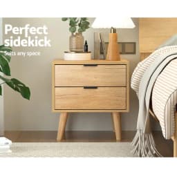 Pine Bedside Table with 2 Drawers Modern Nightstand Storage Cabinet Bedroom End Table Space Saving Furniture