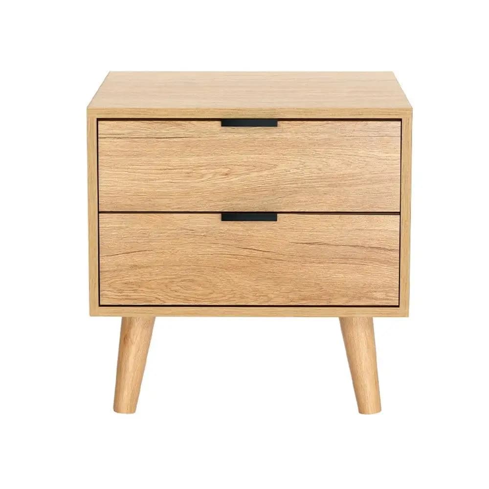 Pine Bedside Table with 2 Drawers Modern Nightstand Storage Cabinet Bedroom End Table Space Saving Furniture