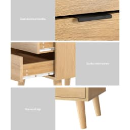 Pine Bedside Table with 2 Drawers Modern Nightstand Storage Cabinet Bedroom End Table Space Saving Furniture