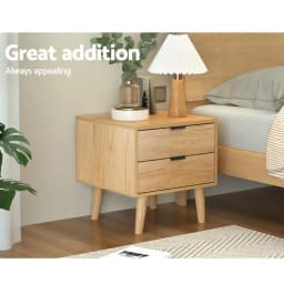 Pine Bedside Table with 2 Drawers Modern Nightstand Storage Cabinet Bedroom End Table Space Saving Furniture