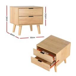 Pine Bedside Table with 2 Drawers Modern Nightstand Storage Cabinet Bedroom End Table Space Saving Furniture