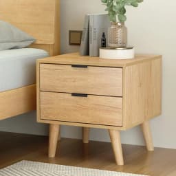 Pine Bedside Table with 2 Drawers Modern Nightstand Storage Cabinet Bedroom End Table Space Saving Furniture