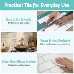3D Self Adhesive White Subway Wall Tiles Peel and Stick Backsplash 10 Sheets