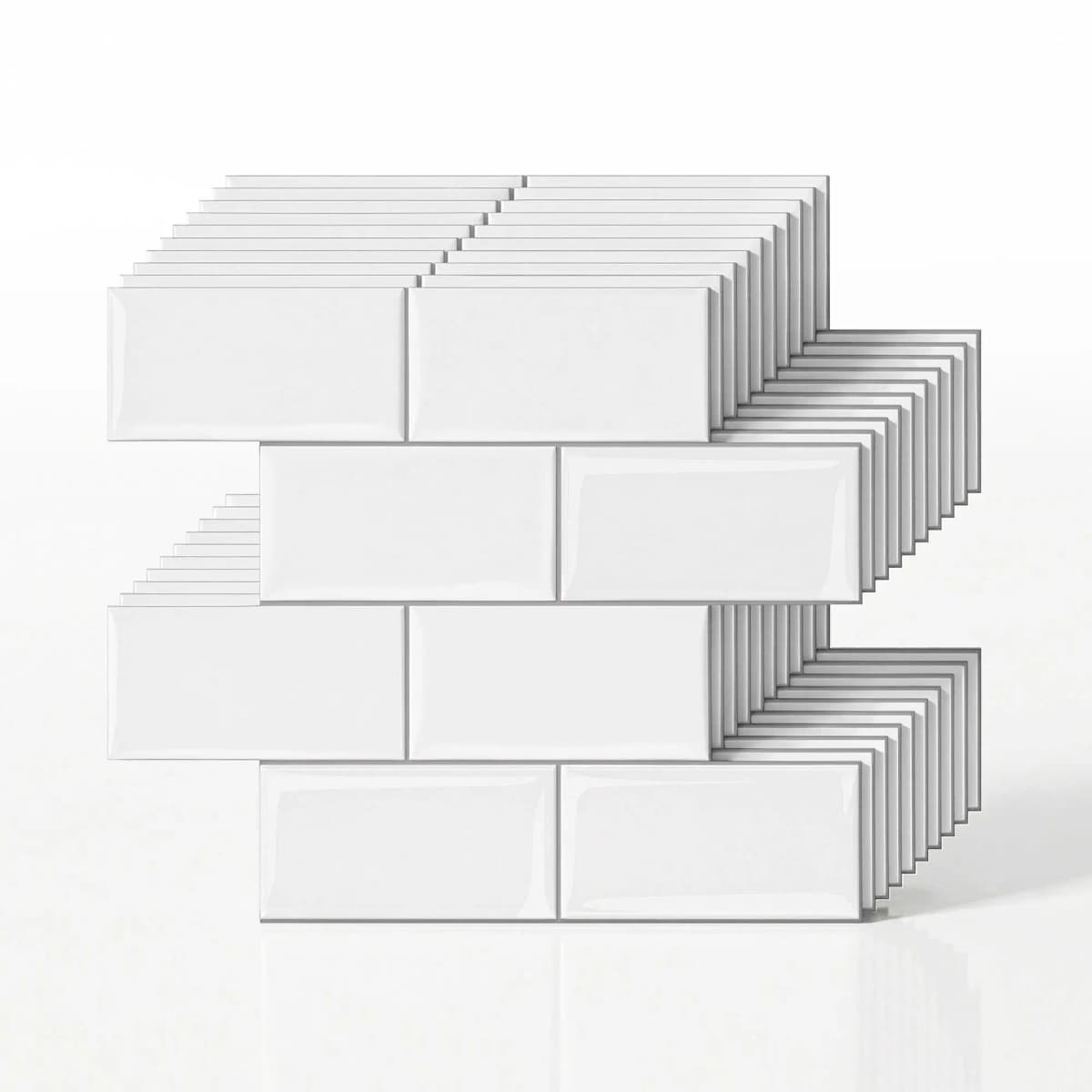 3D Self Adhesive White Subway Wall Tiles Peel and Stick Backsplash 10 Sheets