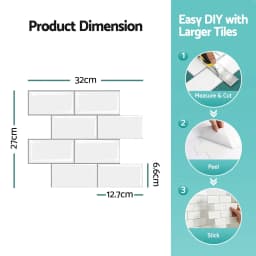 3D Self Adhesive White Subway Wall Tiles Peel and Stick Backsplash 10 Sheets
