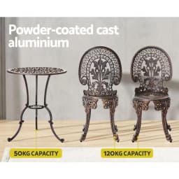 3 Piece Outdoor Patio Bistro Set Aluminum Frame Bronze Finish Dining Chairs Garden Furniture