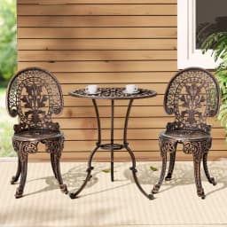 3 Piece Outdoor Patio Bistro Set Aluminum Frame Bronze Finish Dining Chairs Garden Furniture