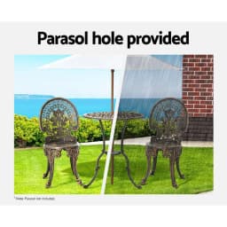 3 Piece Outdoor Patio Bistro Set Aluminum Frame Bronze Finish Dining Chairs Garden Furniture