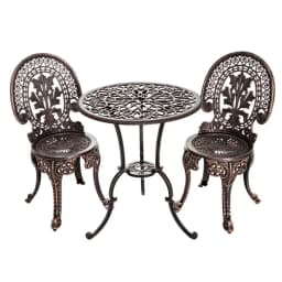 3 Piece Outdoor Patio Bistro Set Aluminum Frame Bronze Finish Dining Chairs Garden Furniture