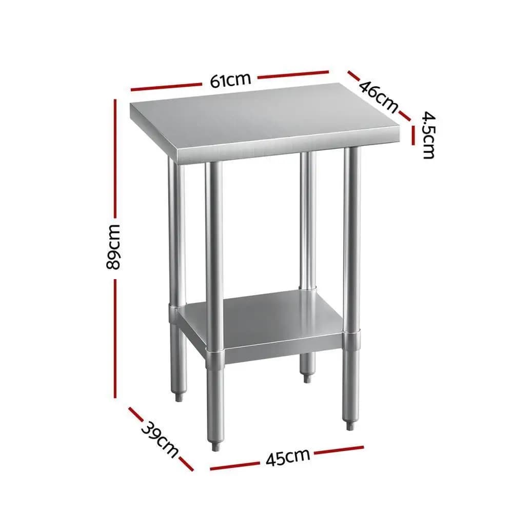 Stainless Steel Kitchen Work Bench 610x457mm 430 Grade Heavy Duty Table for Prep Storage and Commercial Use