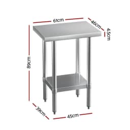 Stainless Steel Kitchen Work Bench 610x457mm 430 Grade Heavy Duty Table for Prep Storage and Commercial Use