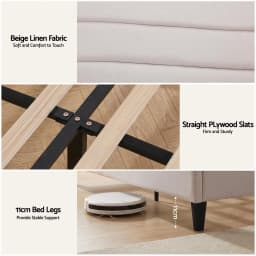 Queen Upholstered Bed Frame with Storage Adjustable Headboard Platform Base Linen Fabric Charging Ports