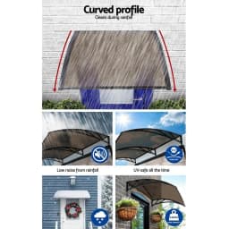Window Awning Door Canopy 1m x 4m Brown PVC Sheet Black Plastic Frame Outdoor Rain Sun Shelter Cover