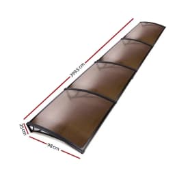 Window Awning Door Canopy 1m x 4m Brown PVC Sheet Black Plastic Frame Outdoor Rain Sun Shelter Cover