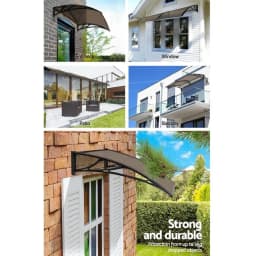 Window Awning Door Canopy 1m x 4m Brown PVC Sheet Black Plastic Frame Outdoor Rain Sun Shelter Cover