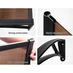 Window Awning Door Canopy 1m x 4m Brown PVC Sheet Black Plastic Frame Outdoor Rain Sun Shelter Cover