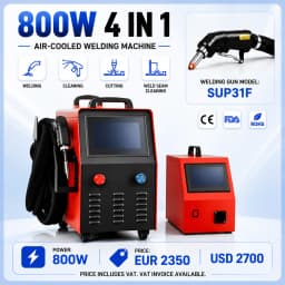 4-in-1 Air-Cooled Laser Welder 1200W/800W SUP31F Head Welding and Cleaning Machine for Metals. Supports Multiple Languages