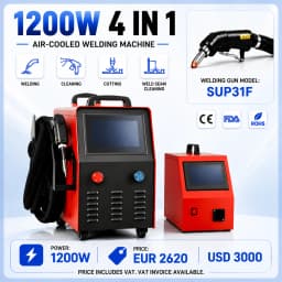 4-in-1 Air-Cooled Laser Welder 1200W/800W SUP31F Head Welding and Cleaning Machine for Metals. Supports Multiple Languages